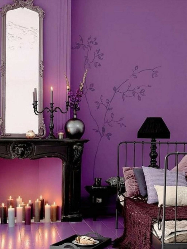 moderne wandfarben violett wandtattoo romantisch