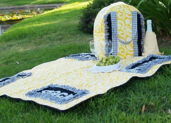 picknickdecke design essen wein natur