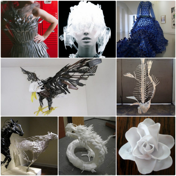 plastik kunst designermode skulpturen aus plastikbesteck