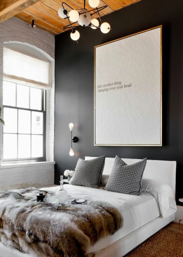 raumgestaltung ideen schlafzimmer wandgestaltung mit bildern wandfarbe schwarz