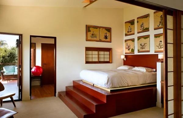 schlafzimmer einrichten asiatische miniaturen treppe bett