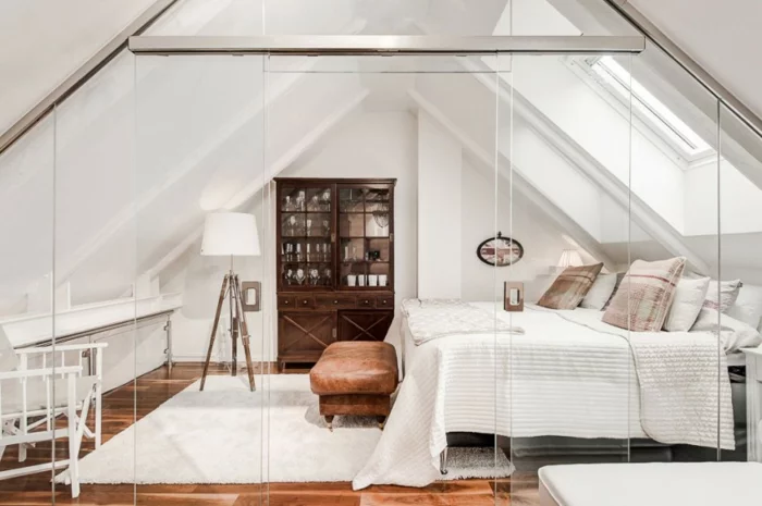 skandinavisch wohnen penthousewohnung stockholm schlafzimmer ideen raumtrenner glas