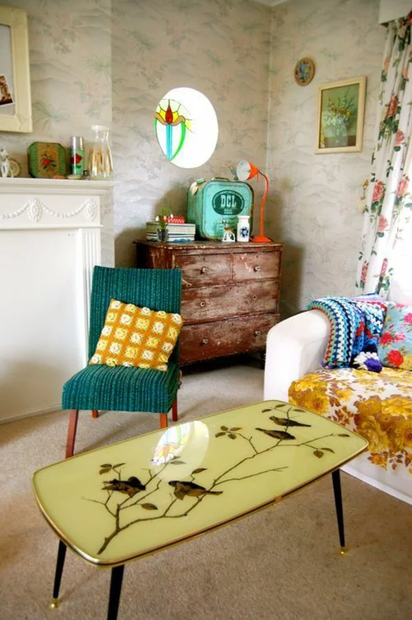 vintage möbel wohnzimmer einrichtungsideen tapeten