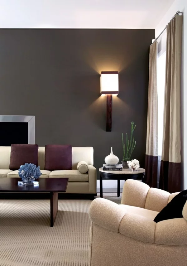 wohnzimmer wände gestalten wandleuchte elegante sofas