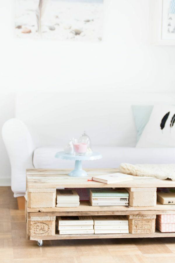 DIY Möbel aus Paletten couchtisch mit unterfach