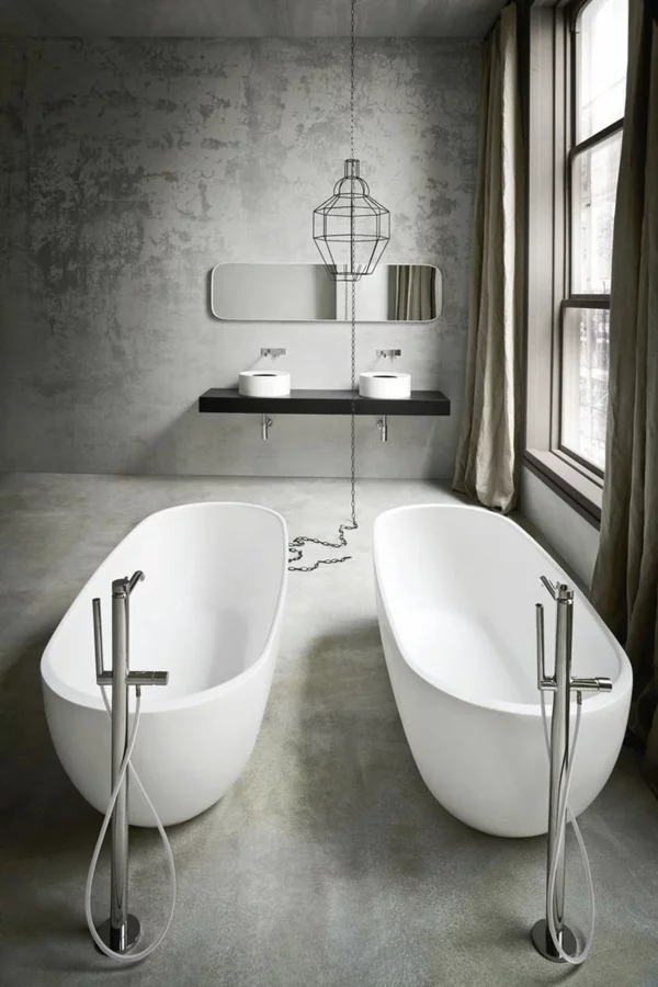 badewanne freistehend badezimmer beispiele modern betonoptik