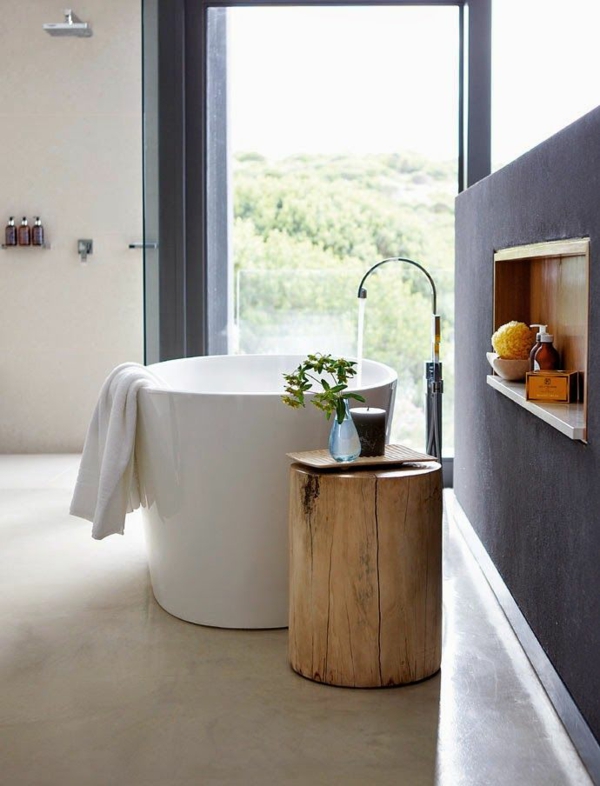 badewanne freistehend badezimmer beispiele rustikal holzelemente hocker