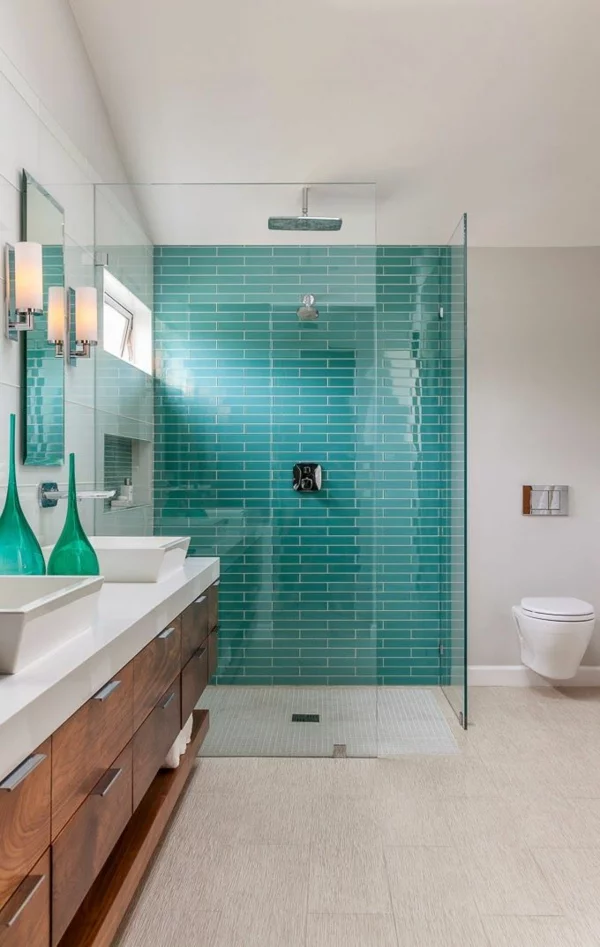 badezimmergestaltung mit fliesen duschkabine optisch getrennt