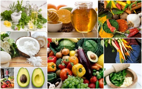 basische lebensmittel gesundes essen produkte collage