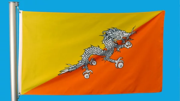 bhutan glück flagge drache orange gelb