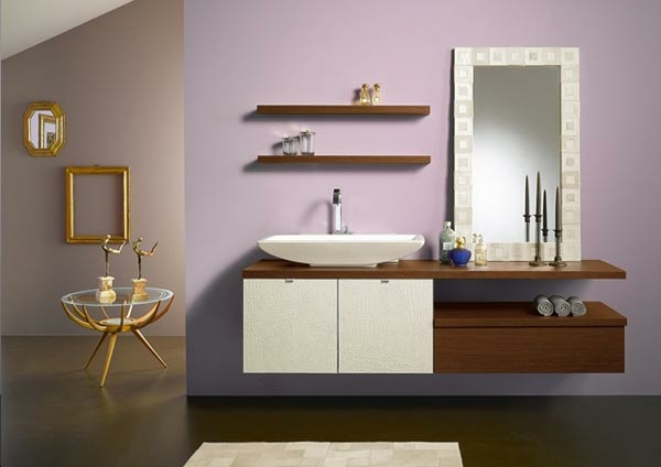 designer-badezimmer holzregale schränke kerzenständer goldene akzente