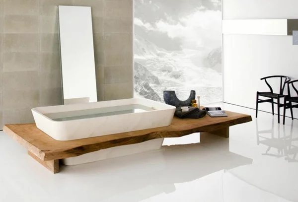 designer-badezimmer naturholz badewanne ausssicht