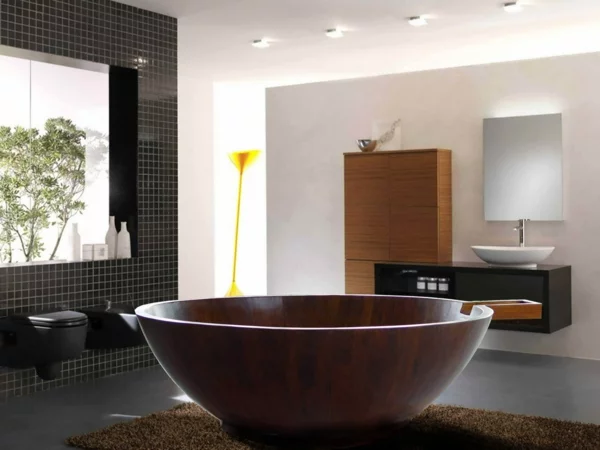 designer-badezimmer runde holz freistehende badewanne
