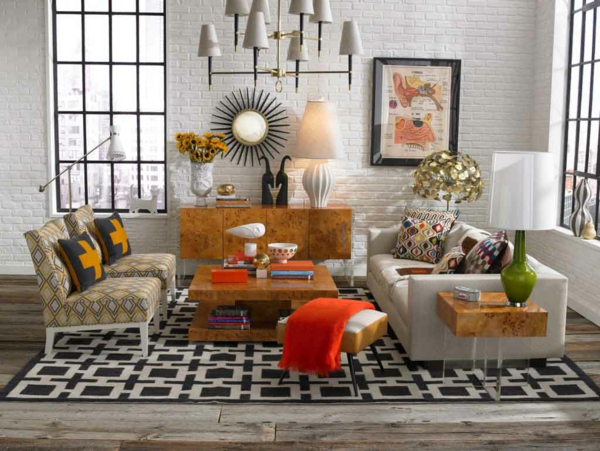 ethno style wohnzimmer sofa farbige dekokissen