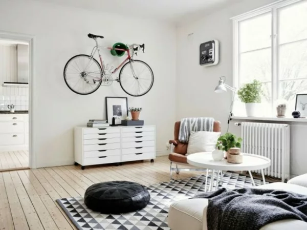 fahrrad wandhalterung kreative wohnideen wohnzimmer gestaltung