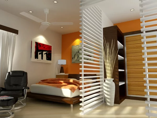 kleines schlafzimmer einrichten orange wandfarbe