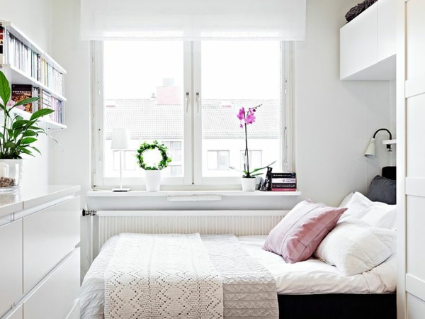 kleines schlafzimmer einrichten weiß pflanzen