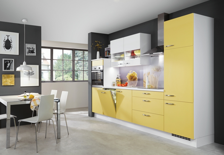 küchendekoration ideen küche farbgestaltung akzentfarbe gelb