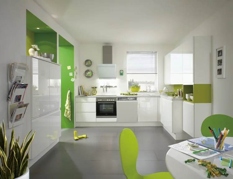 küchendekoration ideen küche farbgestaltung akzentfarbe grün