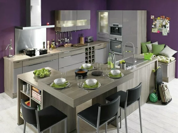 metod küchen grau lila wandfarbe Küchendesign