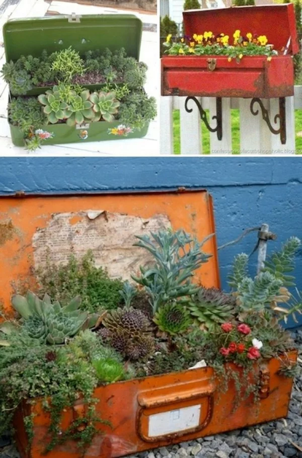 DIY Pflanztöpfe aus alten Koffern und Kisten