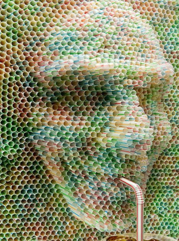 plastik kunst strohhalme dreidimensionales porträt