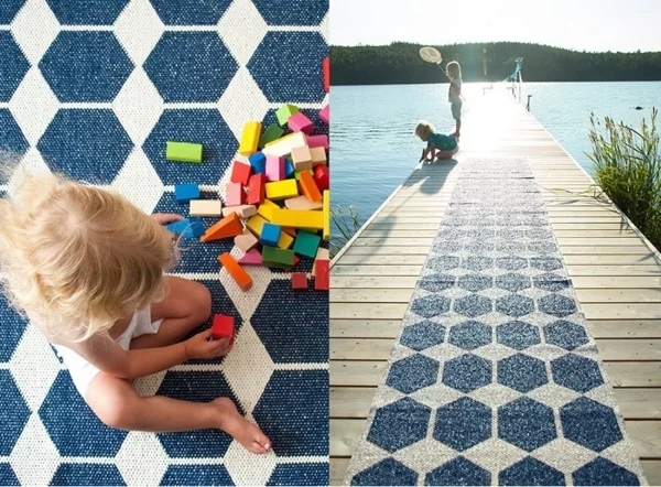teppich kunststoff  skandinavisches design designer teppiche brita sweden muster blau