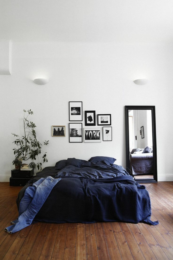 schlafzimmer design minimalistisch männlich pflanze großer spiegel