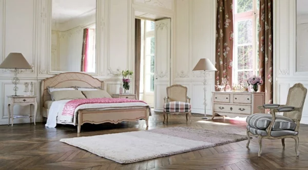 schlafzimmer einrichten ideen elegante sessel teppich