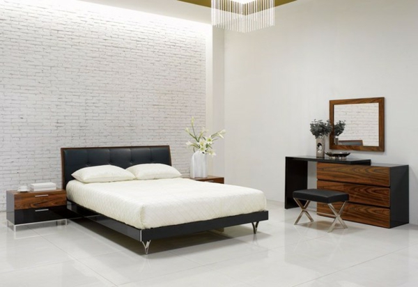 schminktisch design schlafzimmer ziegelwand minimalistisch