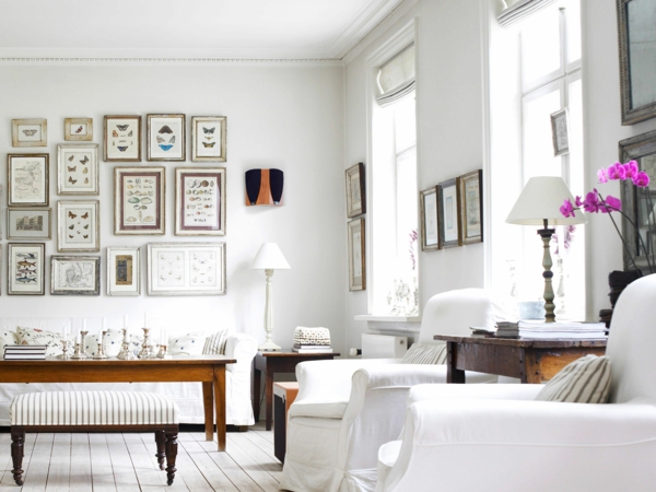 vintage einrichtung wohnzimmer weißes ambiente bilder zimmerpflanze