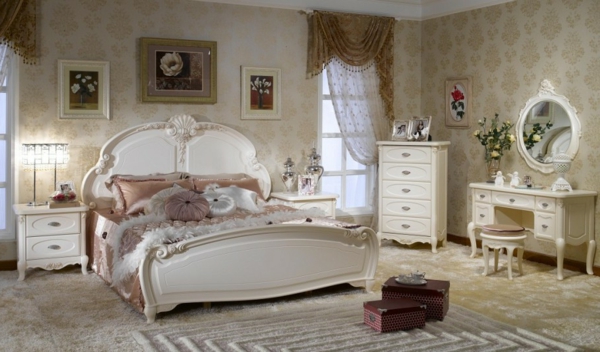 vintage möbel schlafzimmer einrichten wandtapete bilder