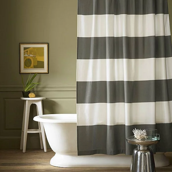 badezimmer vorhang streifen muster weiß schwarz