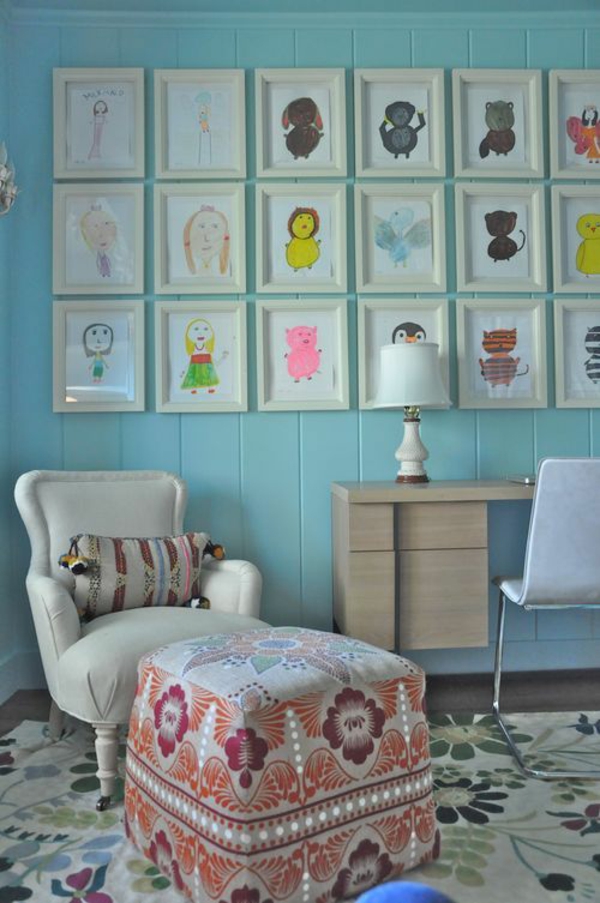 DIY Deko mit Kinderzeichnungen wohnzimmer wand dekorieren