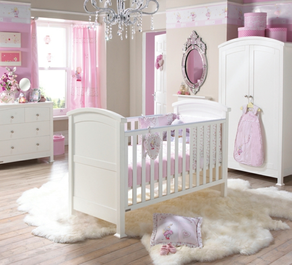 babyzimmer gestaltung ideen mädchen weiß rosa