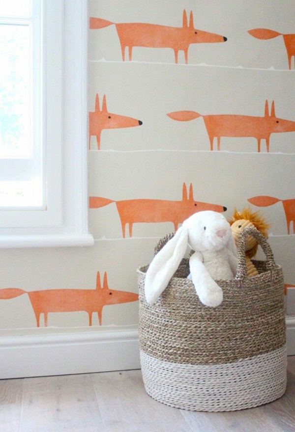 babyzimmer wandgestaltung wandtapete orange füchse