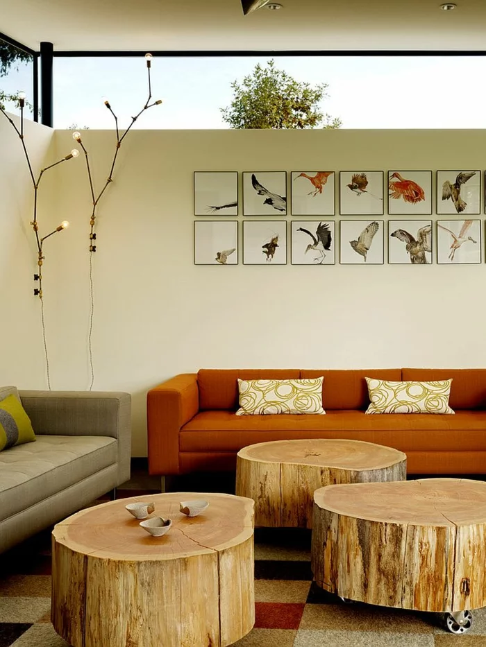 couch tisch auf rollen naturholz holzklotze