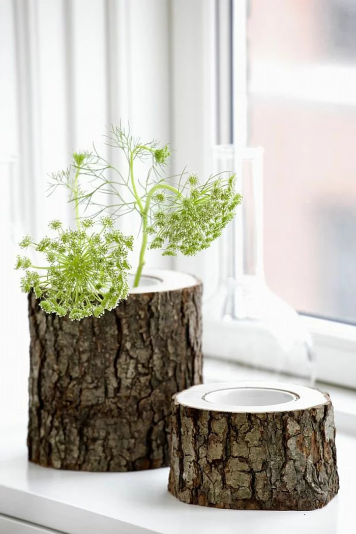 diy möbel holzklotz naturholz vase windlicht