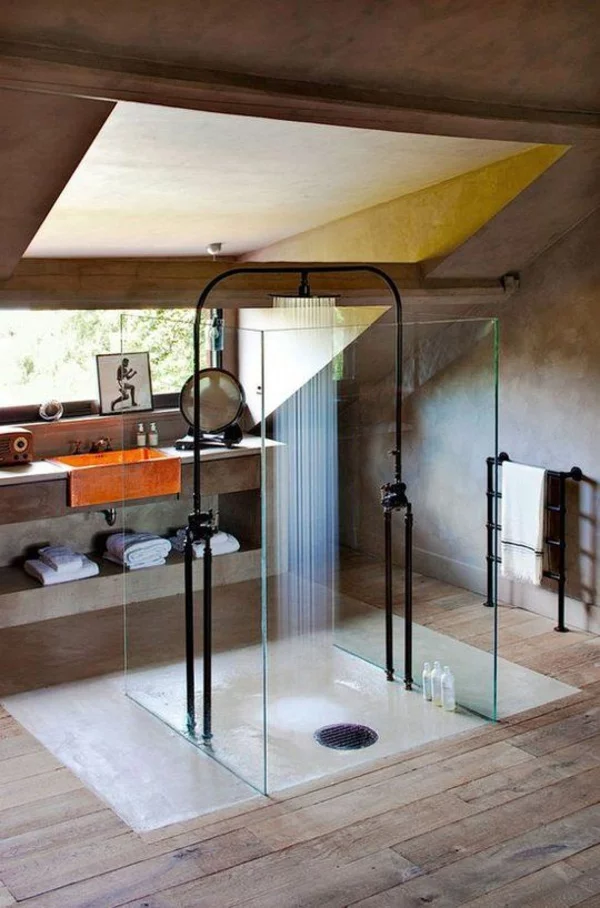 dusche renovieren schwarz badezimmerarmatur modern regendusche
