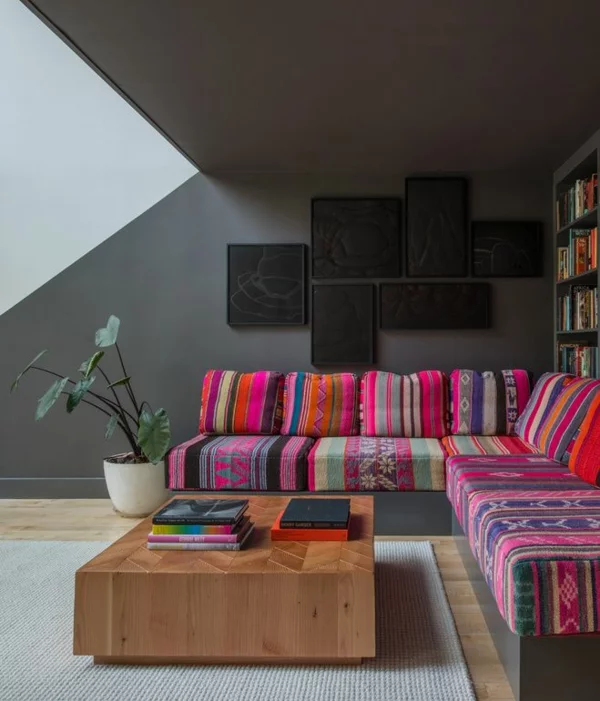 innendesign mexikanische deko wohnzimmer sofa