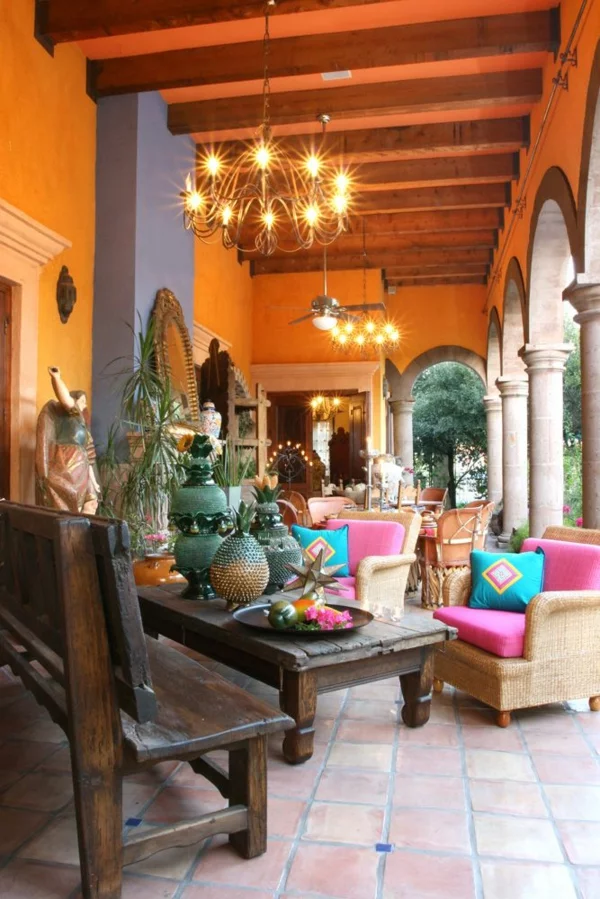 interior design mexikanische terassengestaltung wandfarbe orange