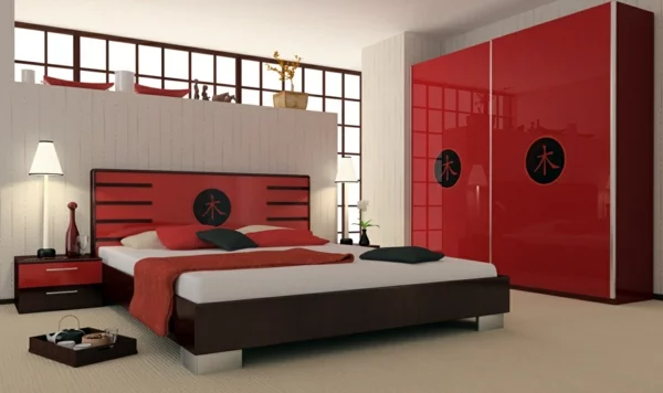 komplettes schlafzimmer japanischer stil niedriges bett