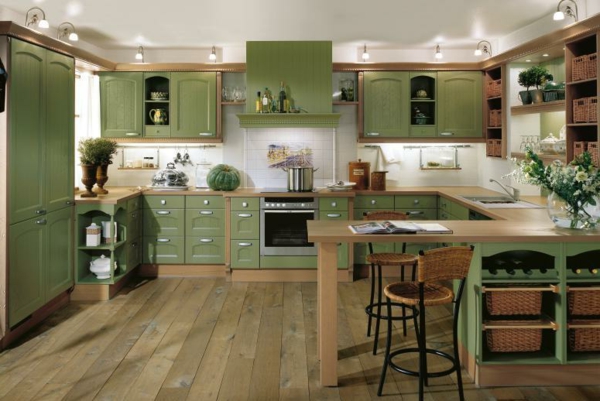 moderne küchen geräumige küche grün schöne beleuchtung