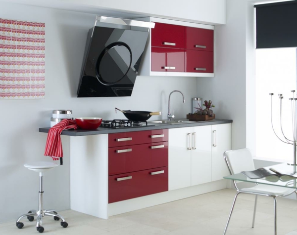 moderne küchen rot weiß kombinieren kleine küche
