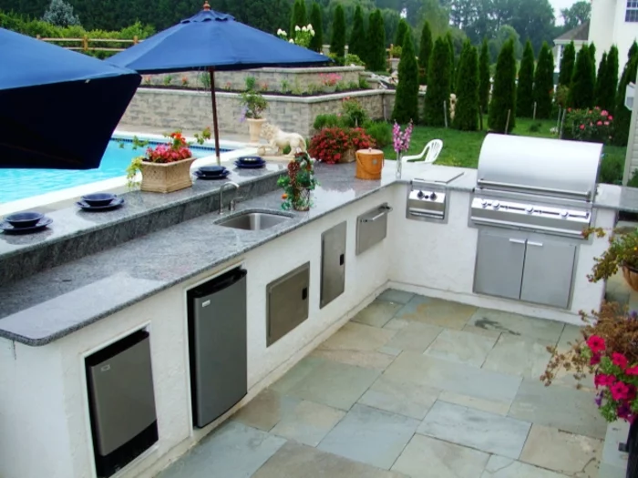 outdoor küche eingebaute elektrogeräte marmor arbeitsplatte