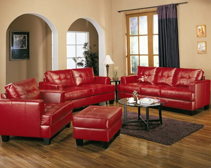 rotes sofa wohnzimmer set runder couchtisch