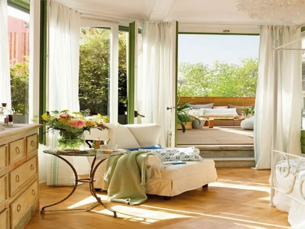 schlafzimmer design harmonisch frisch luftige gardinen