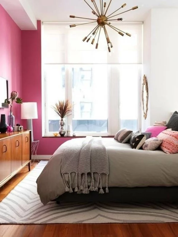 schlafzimmer design schöne einrichtungsideen rosa wandfarbe