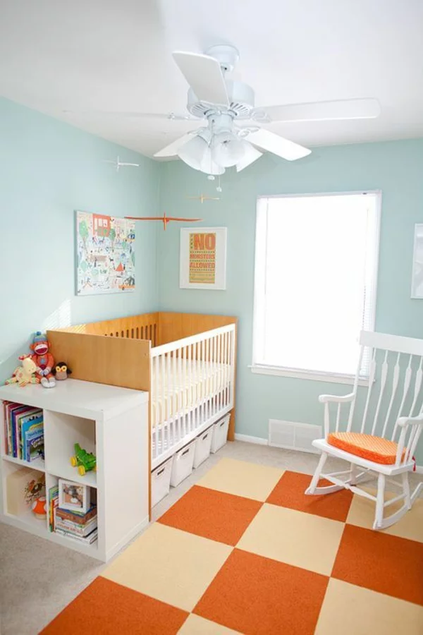teppich babyzimmer kariertes muster orange beige
