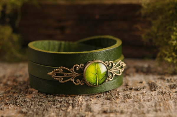 vintage schmuck grünes armband leder